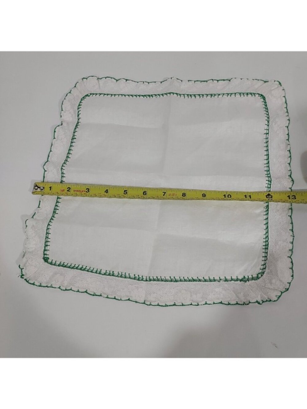 Handerchief Antique 13x13 Handmade French Lace 1920 Wedding Green Embroridred - Picture 5 of 8